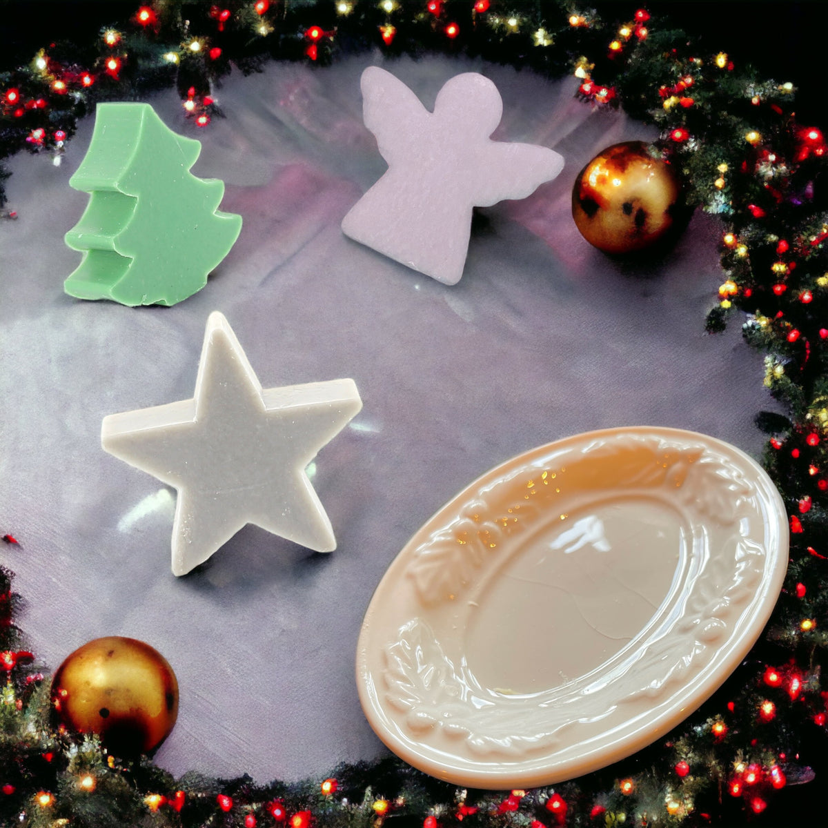 Soap Dish & 3 Christmas mini soaps Gift Set