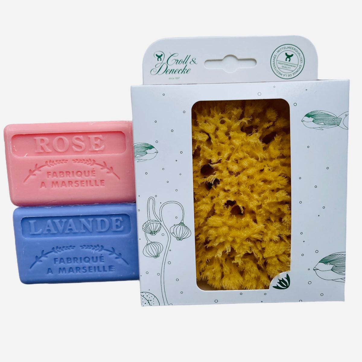 Natural Sea Sponge & French Soap Gift Set