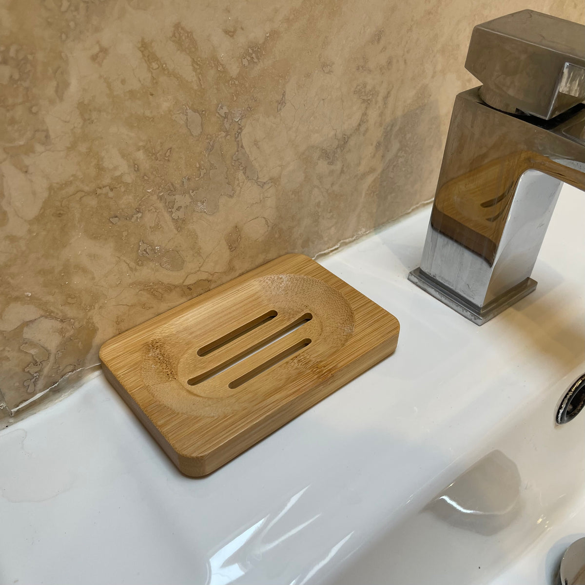 bamboo wooden soap dish with oval centre