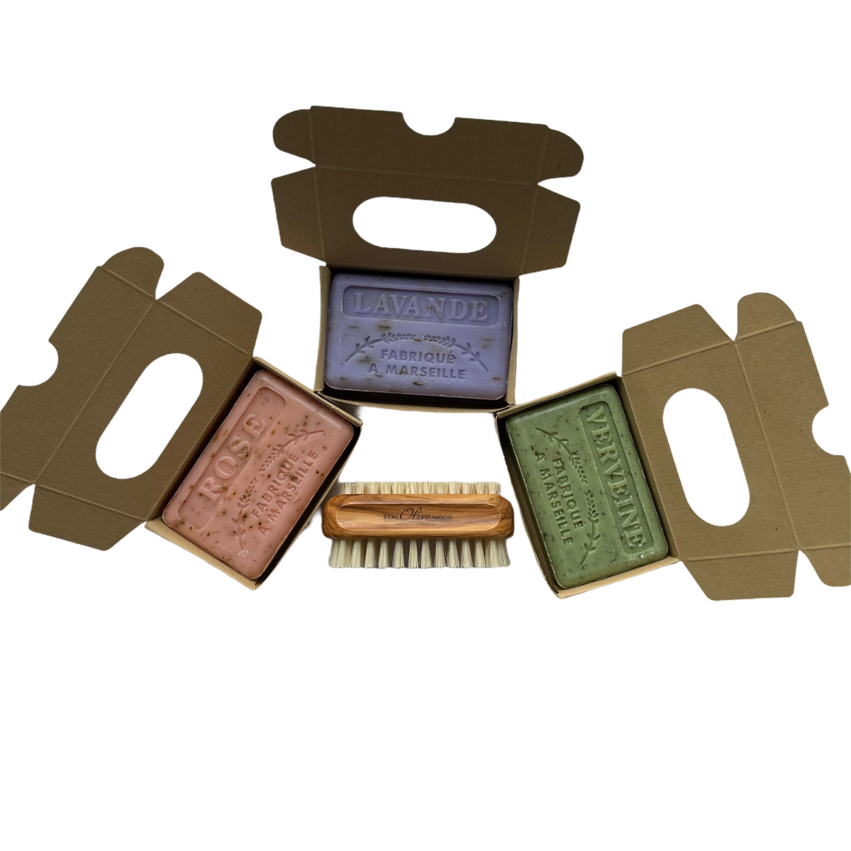 al Exfoliating French Soaps & Olive Nail Brush Gift Set