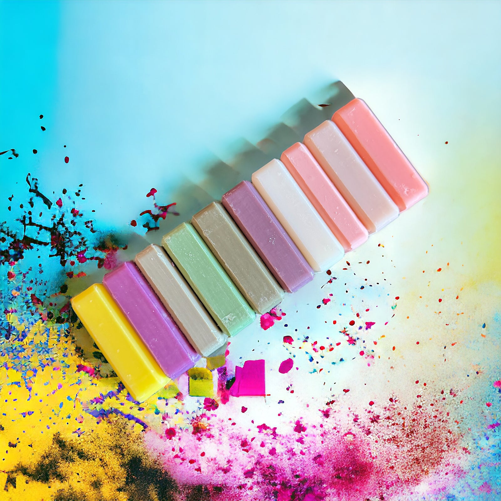 multi coloured bars of natural soap