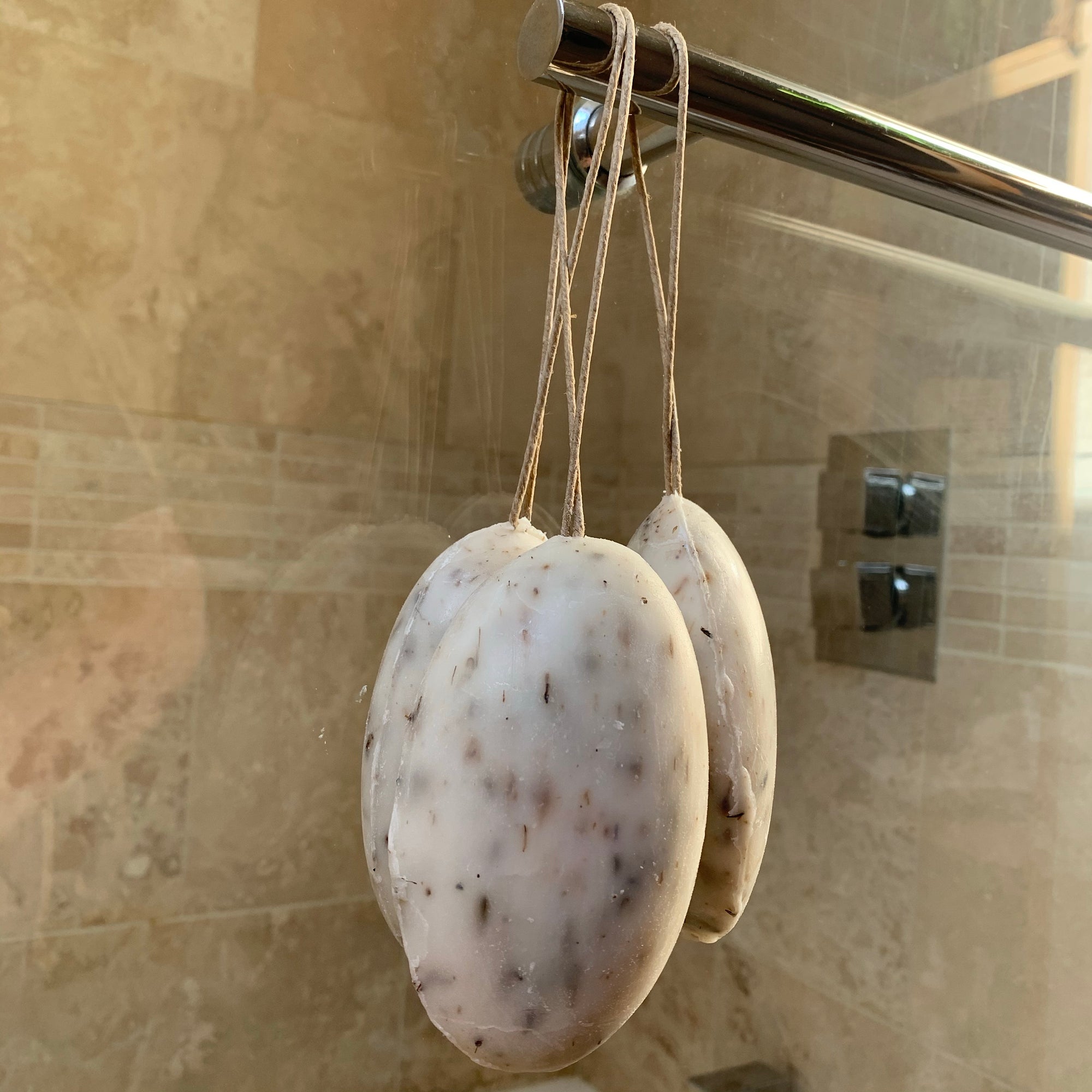 lavender exfoliator soap on a rope